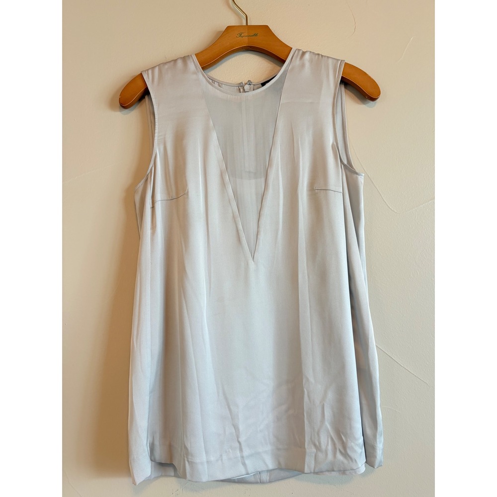 DKNY Silver 93% Silk 7%‎ Stretch Chiffon Paneled Sleeveless Top Removable Slip S